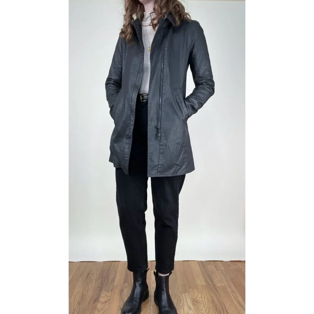 M0851 Waxed Cotton Faux Leather Peacoat Preppy Field Barn Utility Jacket Coat - Picture 5 of 9